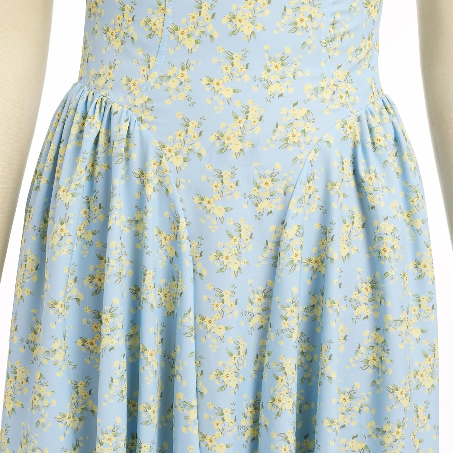 Women Floral Corset Dress Summer Dresses Boho Flowy Adjustable Halter Neck Lace Up Midi Dresses A Line Casual Sundress