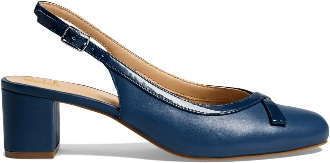 Women Slingback Chunky Heel Pumps Bow Round Toe Slip On Dress Sandals Heels Closed Toe 2 inch Mid Block Heel Dress Shoes Slingback Buckle Matte Cute Elegant Chic 4-11 M US