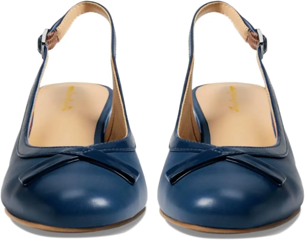 Women Slingback Chunky Heel Pumps Bow Round Toe Slip On Dress Sandals Heels Closed Toe 2 inch Mid Block Heel Dress Shoes Slingback Buckle Matte Cute Elegant Chic 4-11 M US