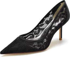 Women's Bridal Wedding Pumps - Lace Hook Flower Pointed Toe Stilettos with 3 Inch Heel, Elegant Bride & Bridesmaid Shoes for Prom, Ceremony & Reception Party
