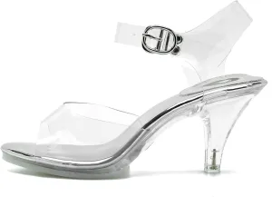 Women’s Clear Heels Pointed Toe Ankle Strap Block Stiletto Heels Wedding Party Dress Sandals
