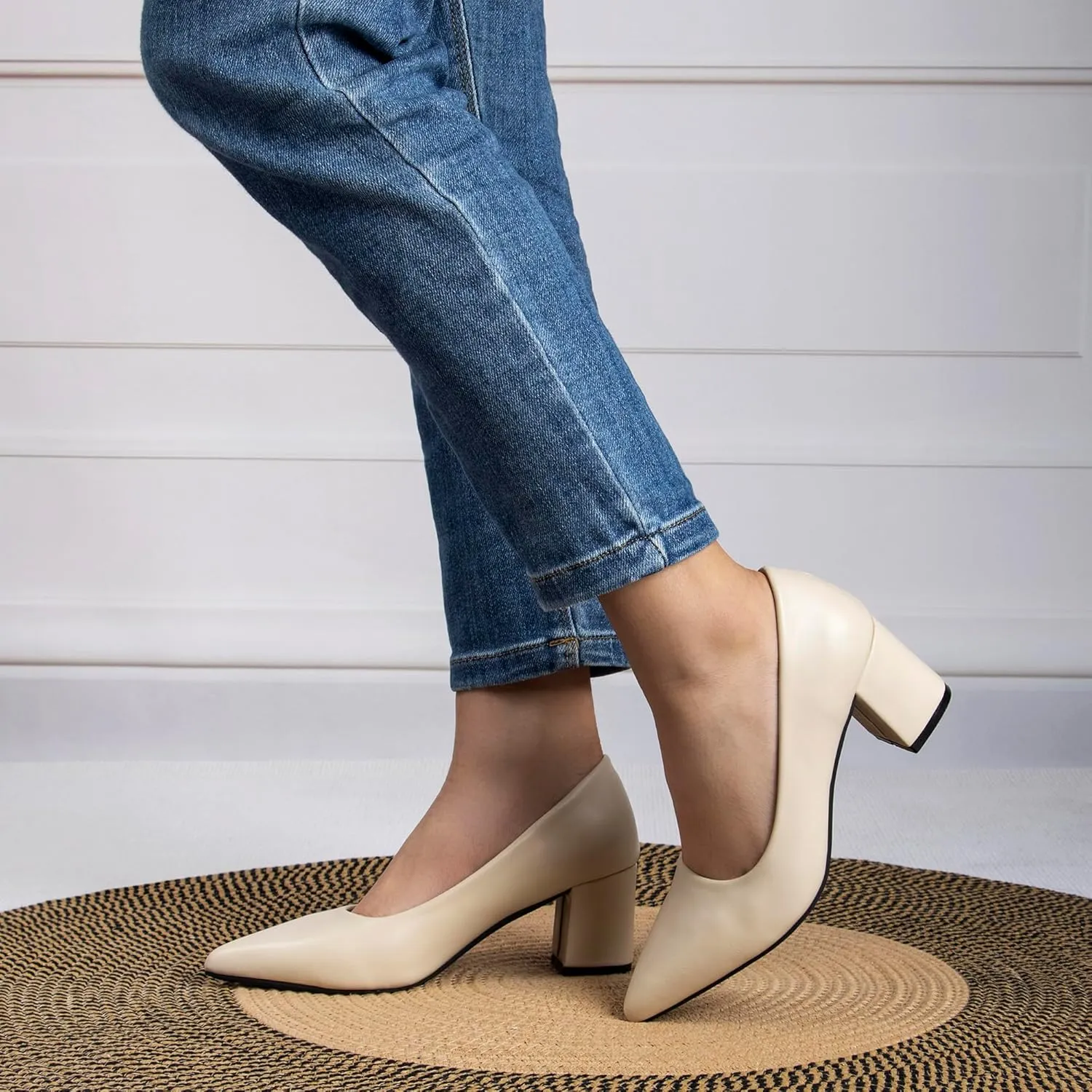 Women's Closed Pointed Toe Work Dress Pumps Low Chunky Patent Leather Office Heels for Women Zebra Pattern Suede Wedding Party Daily Comfy Pump Shoes Slip On 2.36 Inch