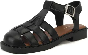 Women's Closed Toe Hollow Woven Fisherman Sandals,Fashion Adjustable Buckle Ankle Strap Flat Rome Sandals