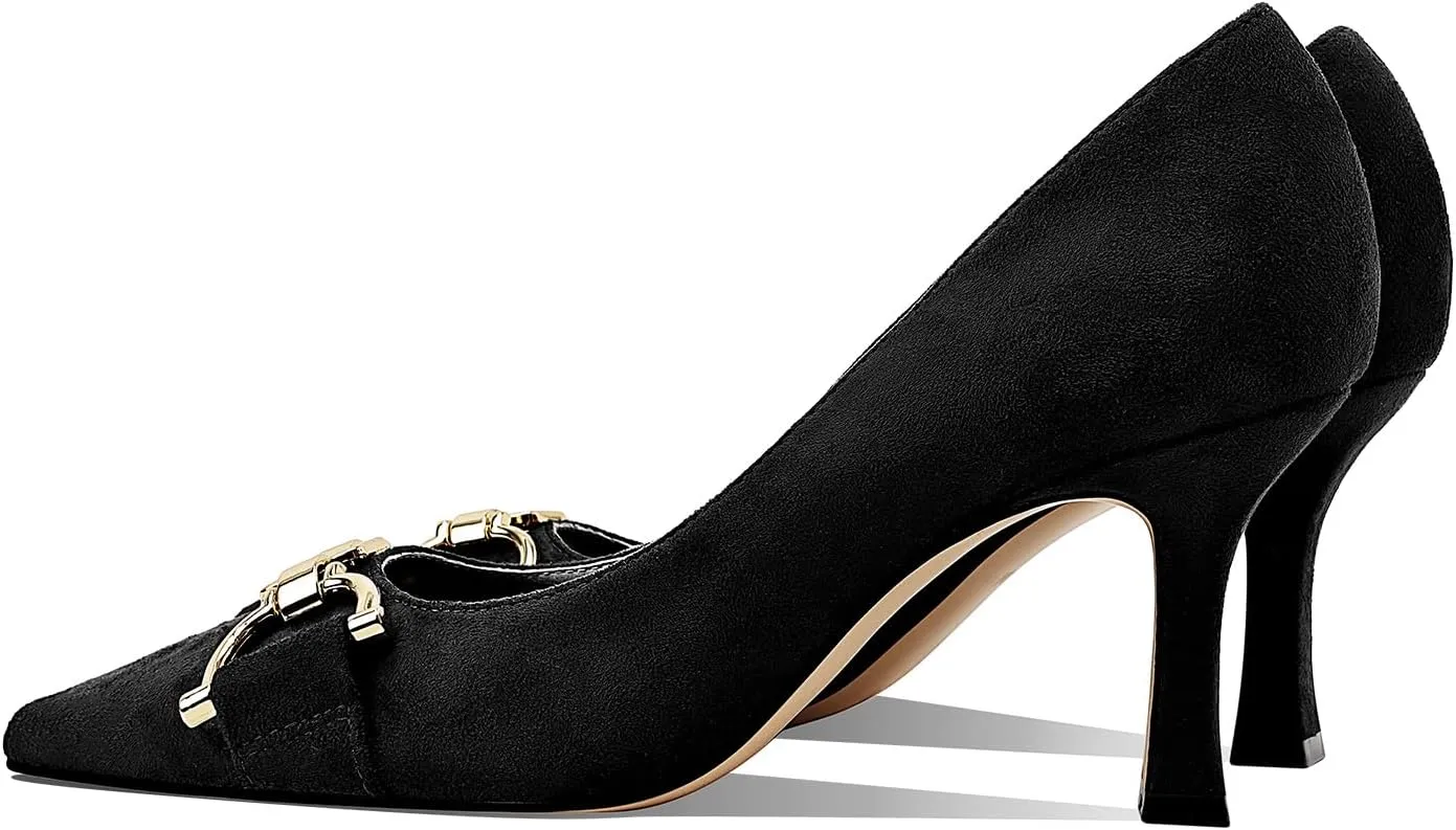 Women's Closed Toe Pointed Pumps Mid High Kitten Heels for Women Dress Shoes Womens Wedding Dressy Shoes