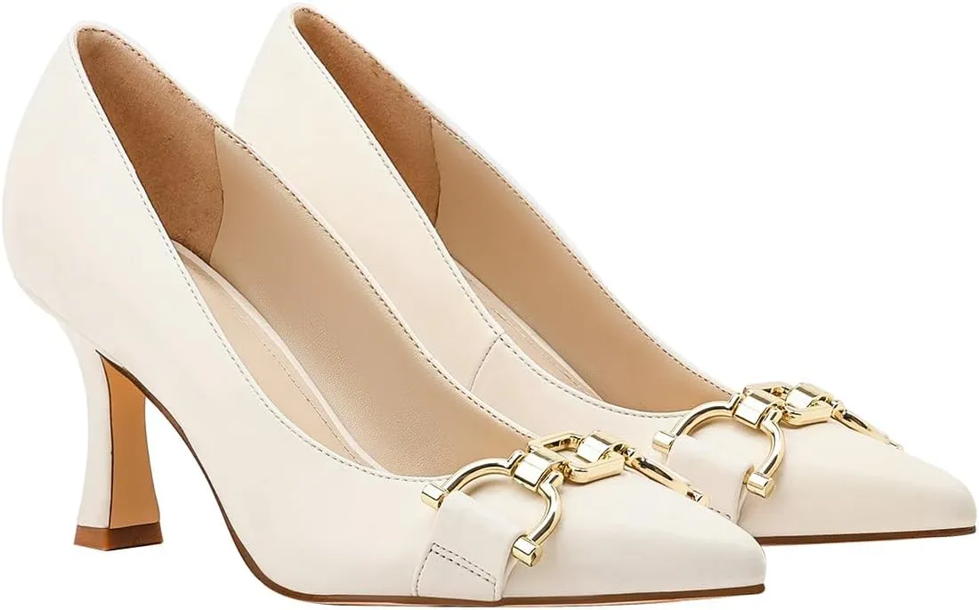 Women's Closed Toe Pointed Pumps Mid High Kitten Heels for Women Dress Shoes Womens Wedding Dressy Shoes