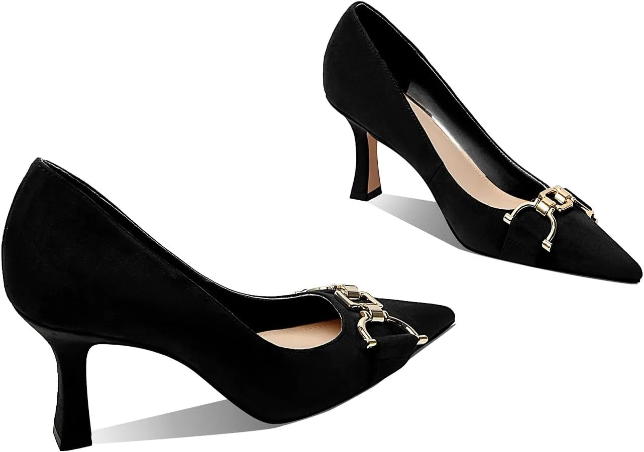 Women's Closed Toe Pointed Pumps Mid High Kitten Heels for Women Dress Shoes Womens Wedding Dressy Shoes