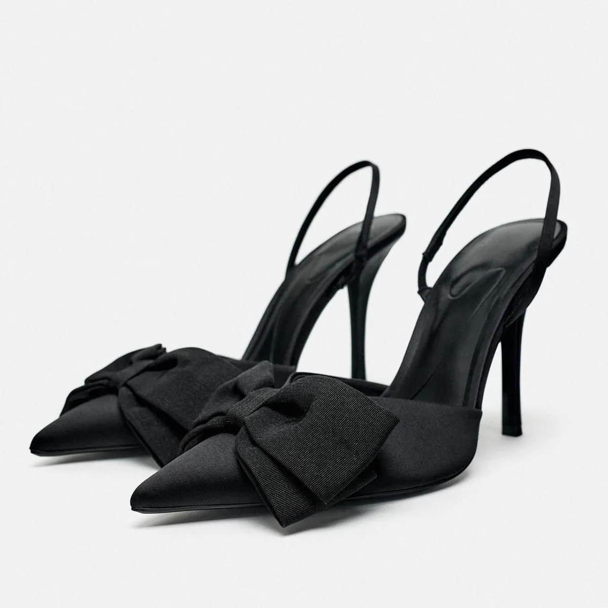 Women's Fabric Slingback High Heel Pump Bow Detail On The Front Elastic Strap Around The Back Pointed Toe Wedding Party Office Dance Shoes