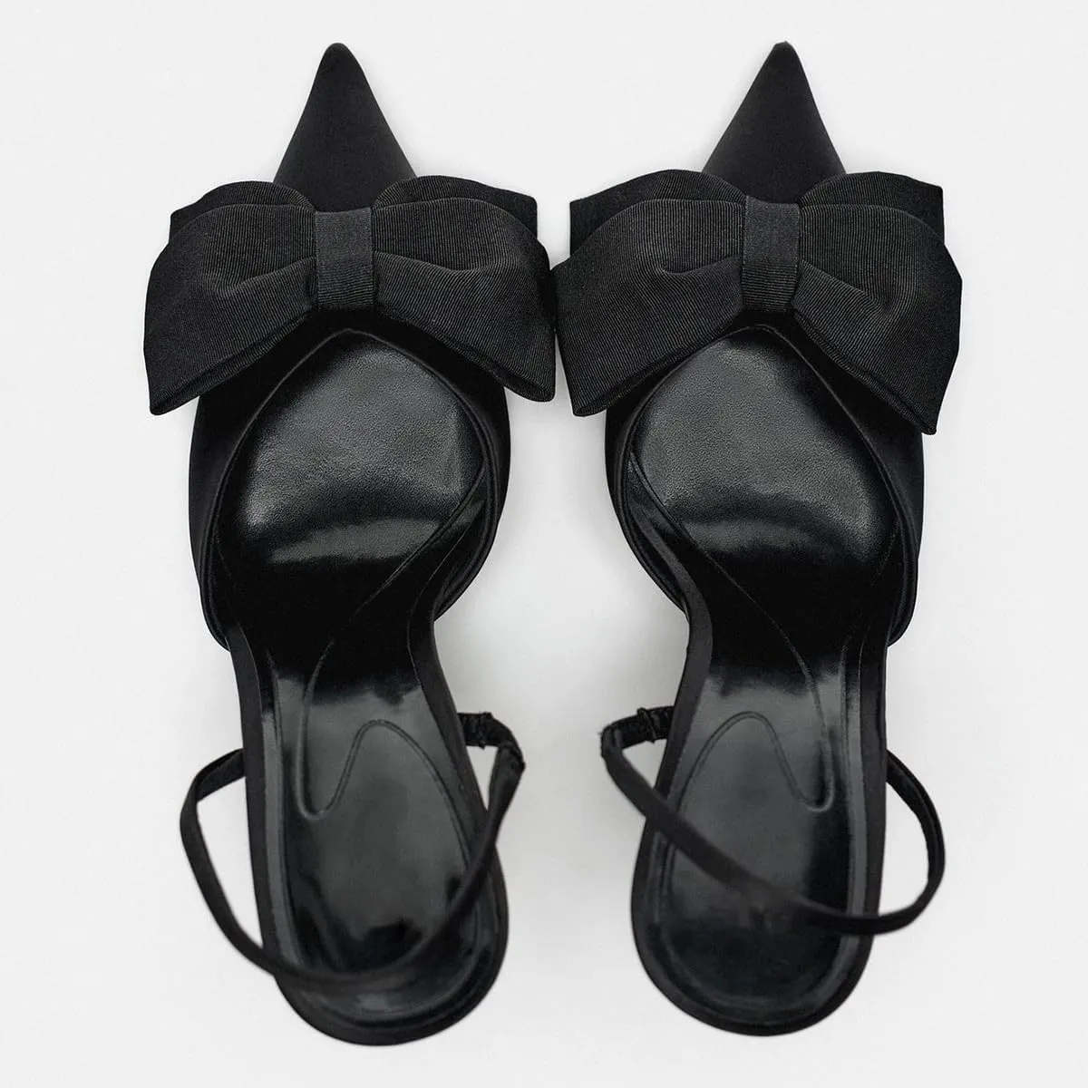 Women's Fabric Slingback High Heel Pump Bow Detail On The Front Elastic Strap Around The Back Pointed Toe Wedding Party Office Dance Shoes