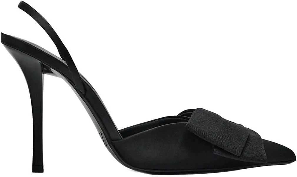 Women's Fabric Slingback High Heel Pump Bow Detail On The Front Elastic Strap Around The Back Pointed Toe Wedding Party Office Dance Shoes