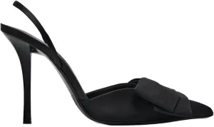 Women's Fabric Slingback High Heel Pump Bow Detail On The Front Elastic Strap Around The Back Pointed Toe Wedding Party Office Dance Shoes