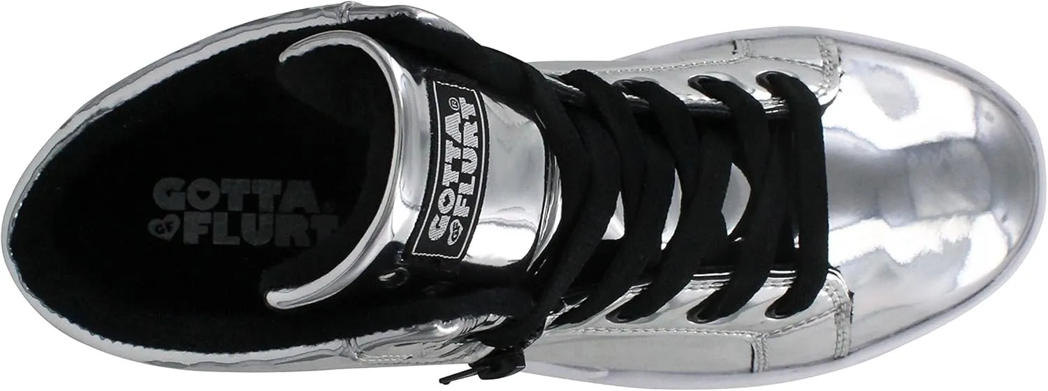 Women's Gamma Mid Top Shinning Patent PU Fashion Sneakers Lace-Up Dance School Student Shoes for Women