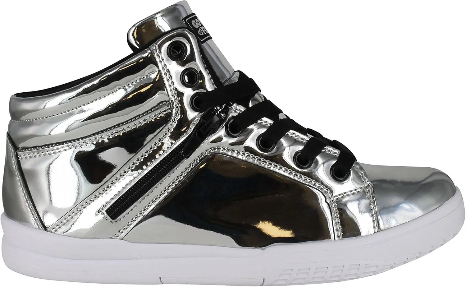 Women's Gamma Mid Top Shinning Patent PU Fashion Sneakers Lace-Up Dance School Student Shoes for Women