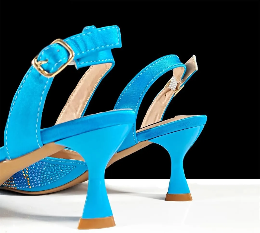 Women’S Graffiti Crystal Office Shoes and Bag Set with Thin Heel and Metal Diamond Bracelet for Special