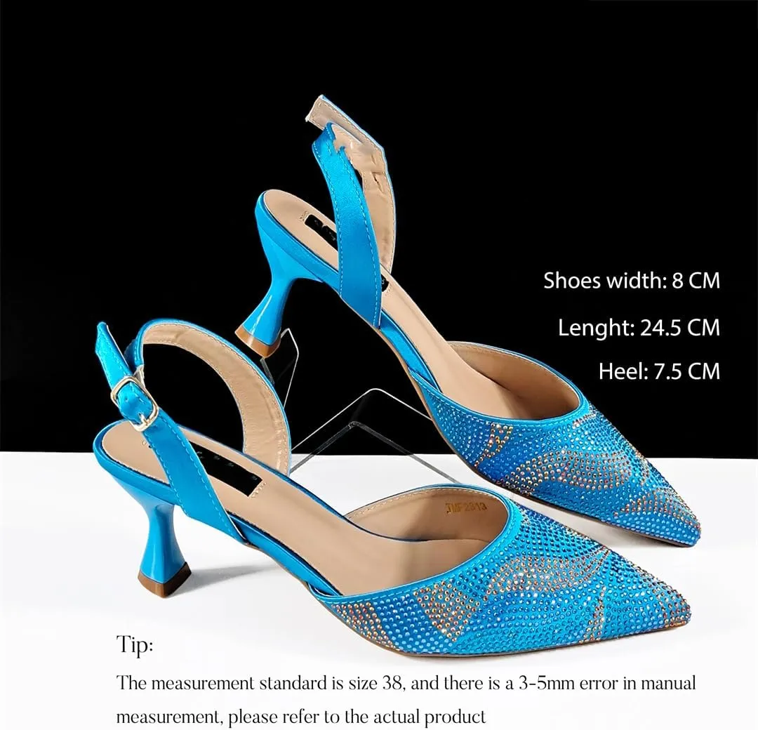 Women’S Graffiti Crystal Office Shoes and Bag Set with Thin Heel and Metal Diamond Bracelet for Special