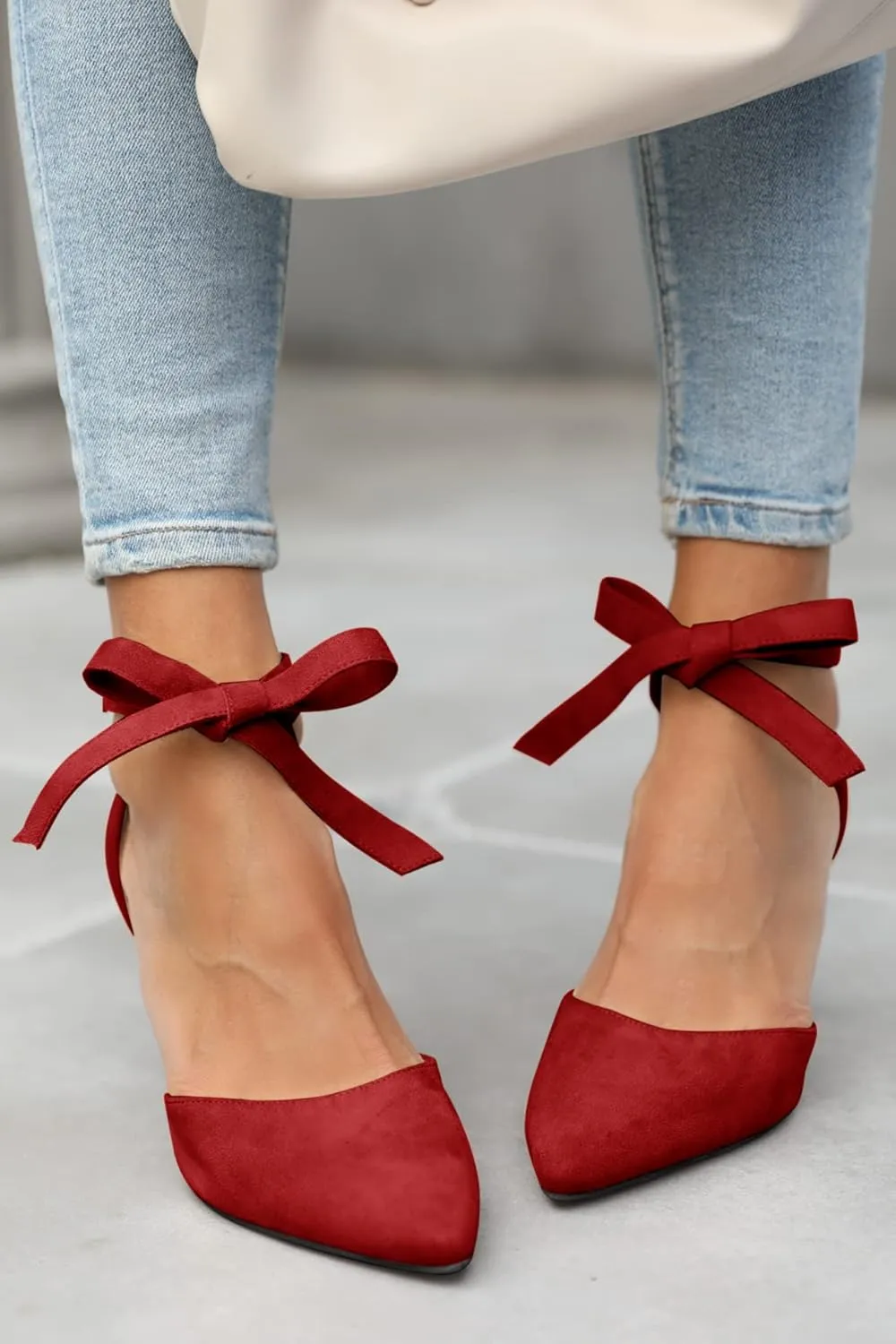 Womens High Heel Pointed Toe Pumps Ankle Tie Classic Office Special Dress Party Shoes