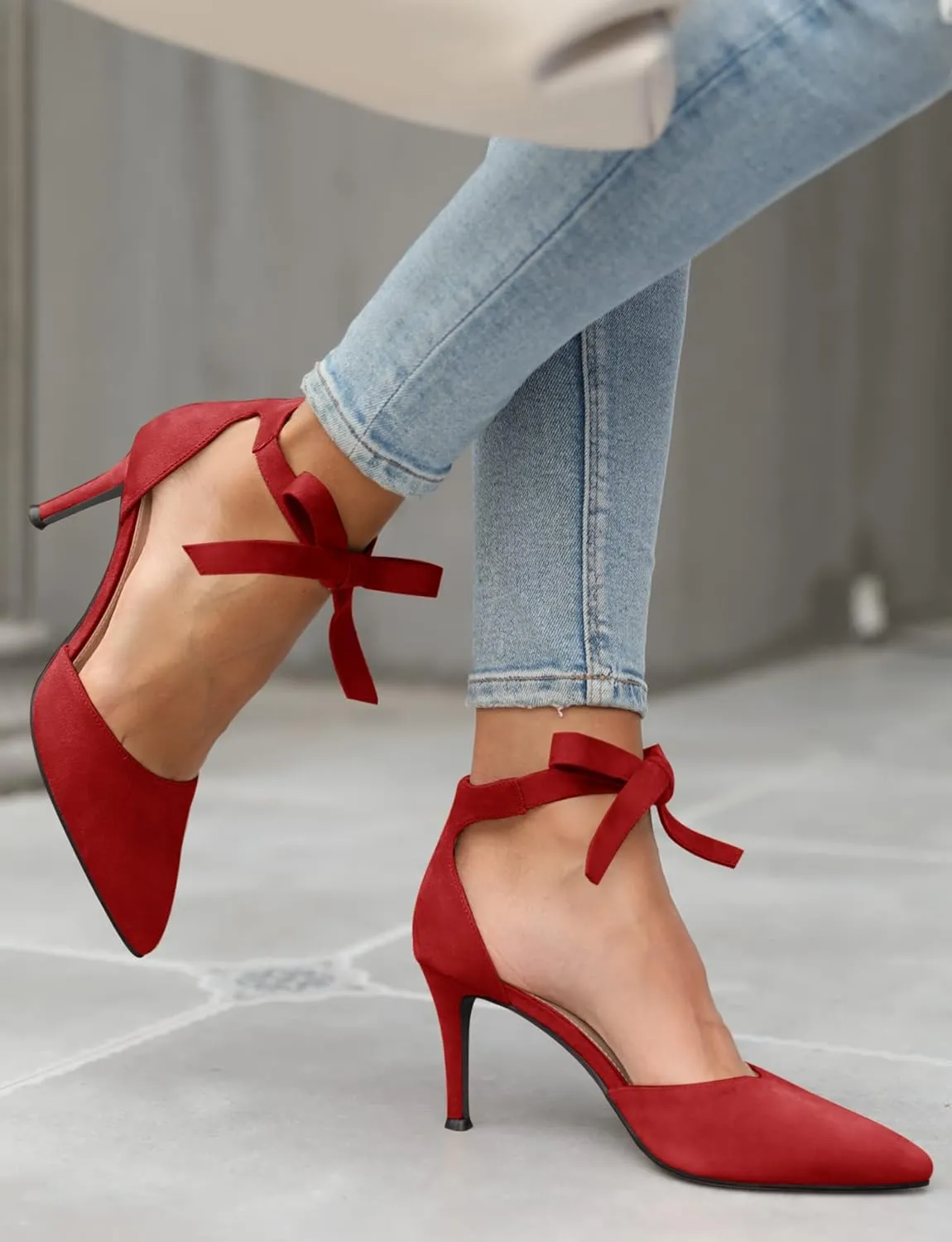 Womens High Heel Pointed Toe Pumps Ankle Tie Classic Office Special Dress Party Shoes