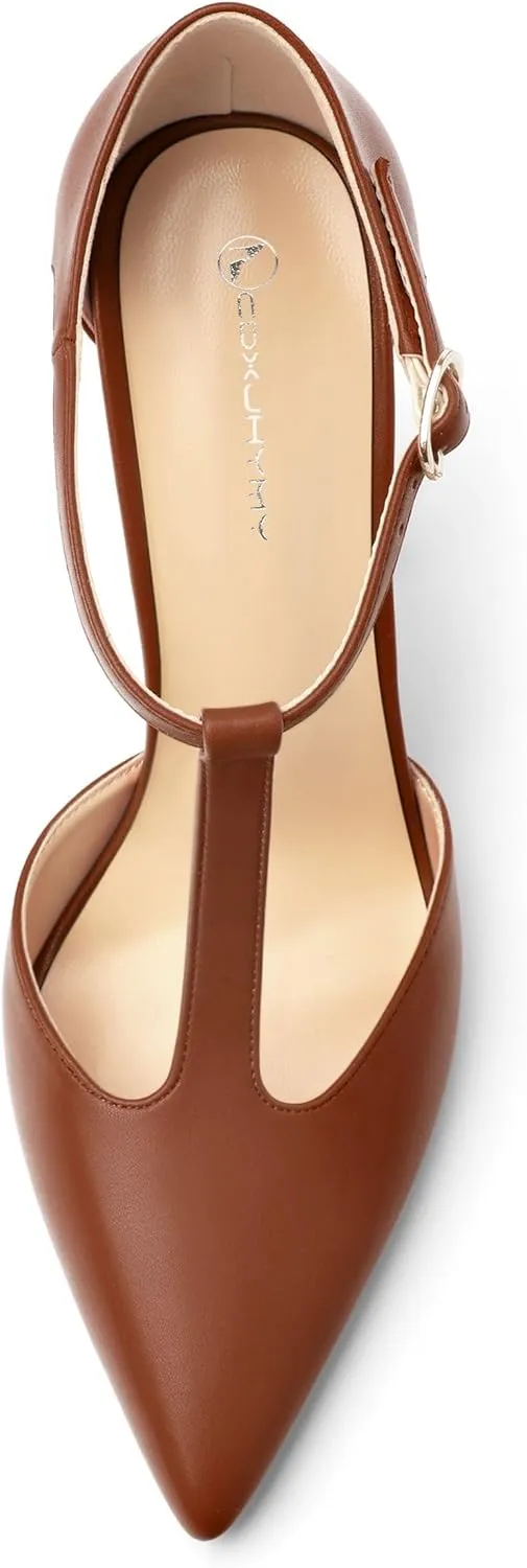 Women's High Heel Pumps, Simple Classic T-Strap Pointed Toe Dress Shoes,Party Dress Sandals3.9