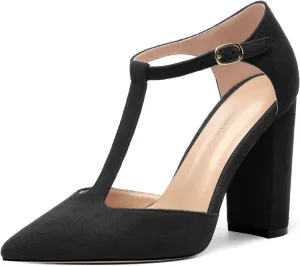 Women's High Heel Pumps, Simple Classic T-Strap Pointed Toe Dress Shoes,Party Dress Sandals3.9