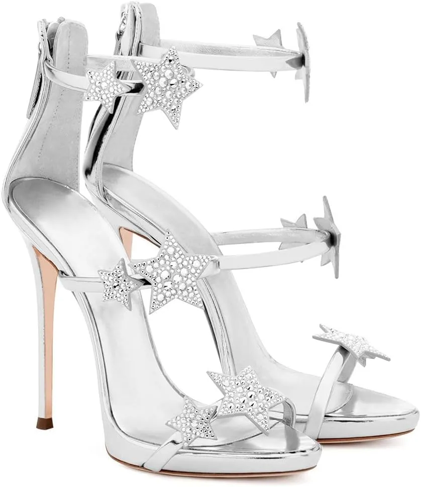 Women's High Shoes Rhinestone Peep Toe Heels Women Open toe Sandal Ankle Strap Crystal Sandals for Party Wedding