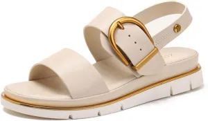 Women's Leather Platform Wedge Backless Two Band Sandals With Adjustable Metal Buckle Vogue Round Open Toe Slingback Thick Sole Soft Slip-On Back Strap Sandals For Vacation Dating Party