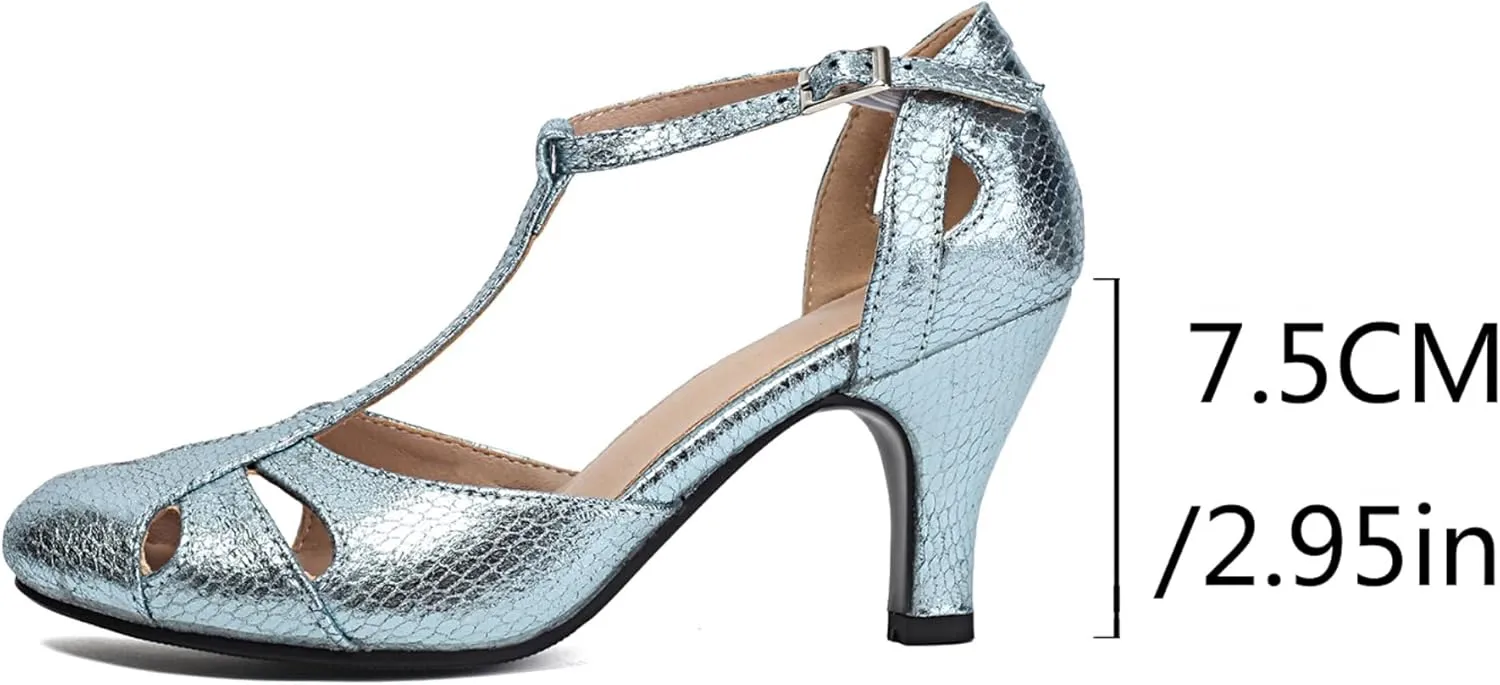 Women's Mary Jane Close Round Toe 1940 Vintage 1950s Heels Retro 1920s Victorian Pumps 1930s T-Strap Shoes