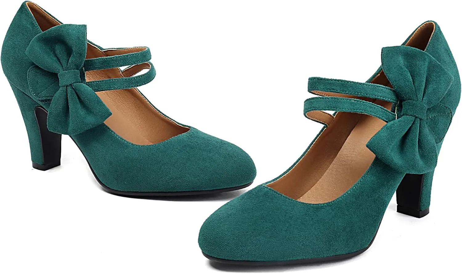 Women's Mary Jane Close Round Toe Vintage 1950s Heels Bow Double Straps Retro 1920s Victorian Pumps 1930s Shoes