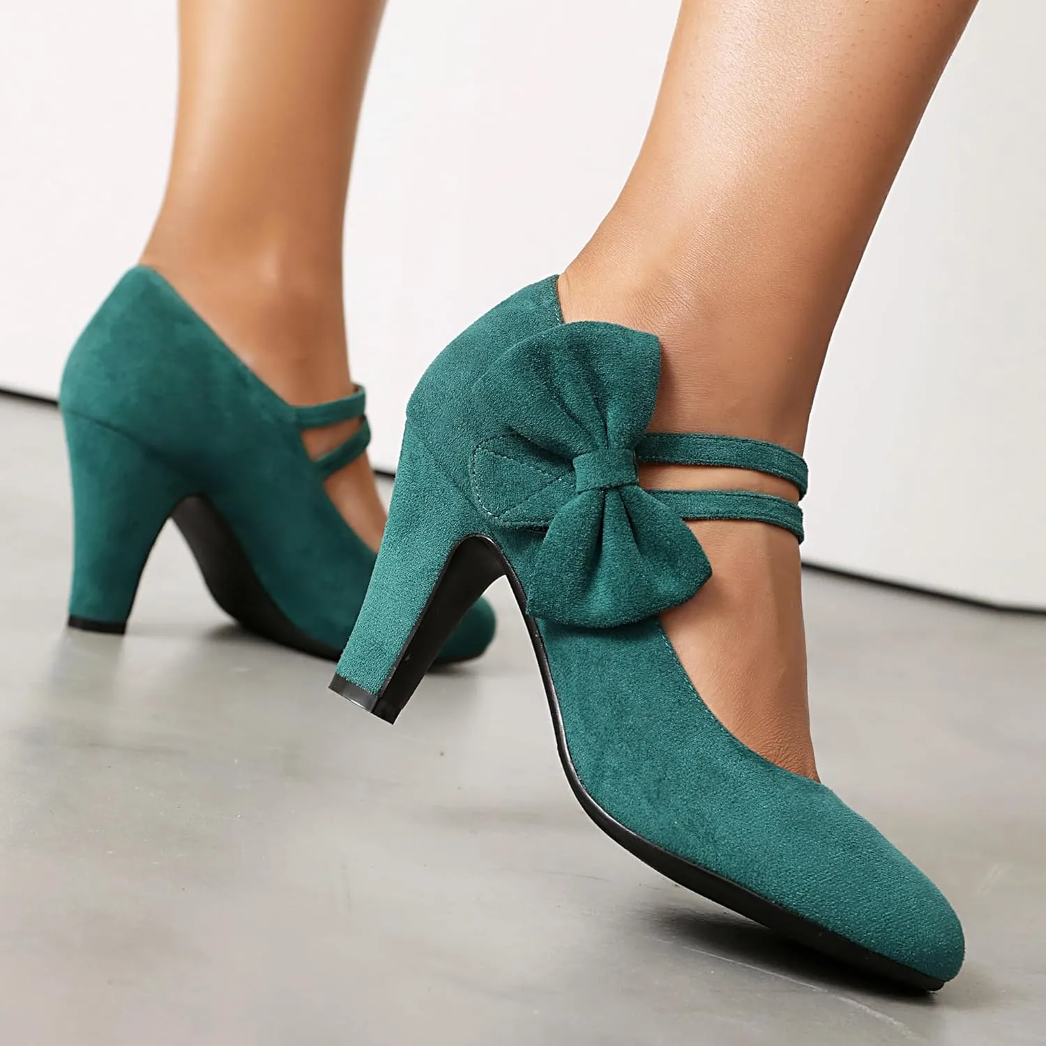 Women's Mary Jane Close Round Toe Vintage 1950s Heels Bow Double Straps Retro 1920s Victorian Pumps 1930s Shoes