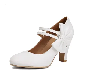 Women's Mary Jane Close Round Toe Vintage 1950s Heels Bow Double Straps Retro 1920s Victorian Pumps 1930s Shoes