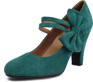 Women's Mary Jane Close Round Toe Vintage 1950s Heels Bow Double Straps Retro 1920s Victorian Pumps 1930s Shoes