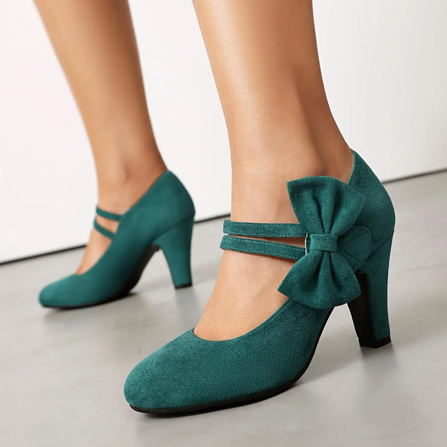 Women's Mary Jane Close Round Toe Vintage 1950s Heels Bow Double Straps Retro 1920s Victorian Pumps 1930s Shoes