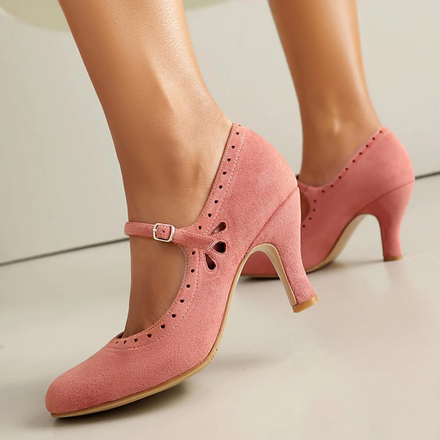 Women's Mary Jane Teardrop Cute Close Round Toe Vintage 1950s Gatsby Heels Retro 1920s Victorian Pumps 1930s Shoes
