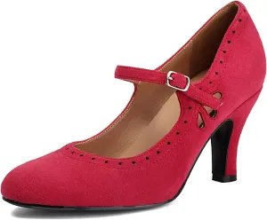 Women's Mary Jane Teardrop Cute Close Round Toe Vintage 1950s Heels Retro 1920s Victorian Pumps 1930s Shoes