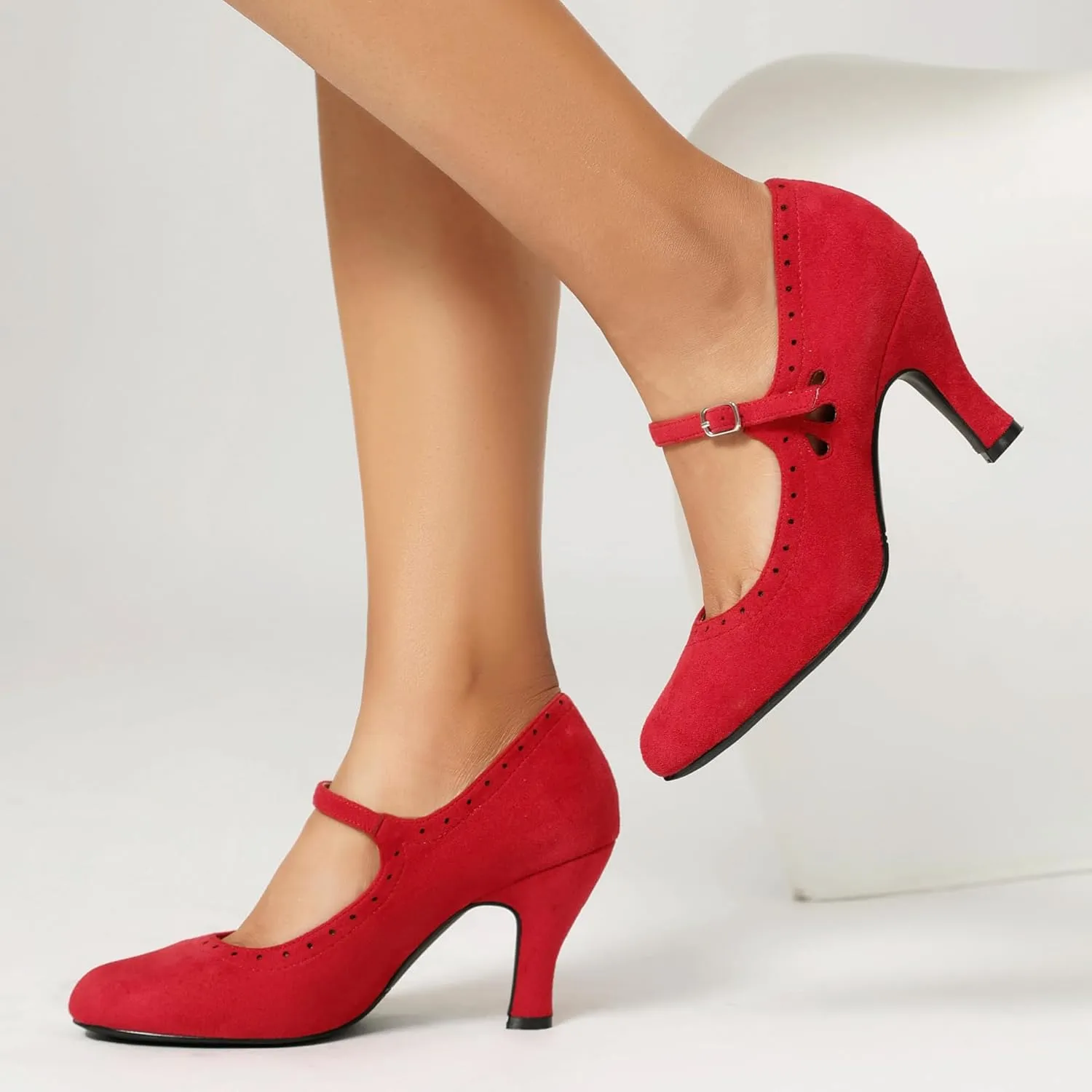 Women's Mary Jane Teardrop Cute Close Round Toe Vintage 1950s Heels Retro 1920s Victorian Pumps 1930s Shoes