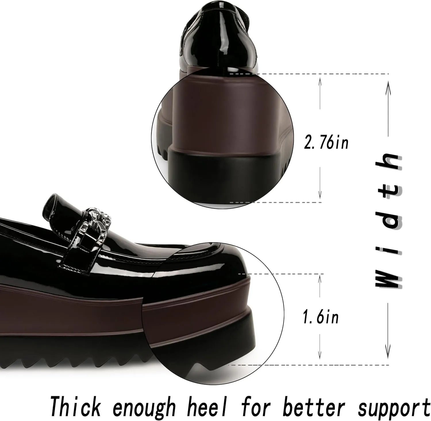 Women's Platform Oxford Shoes Classic Chunky Patent Leather PU Square Toe Wedges Casual Lace Up Sneakers