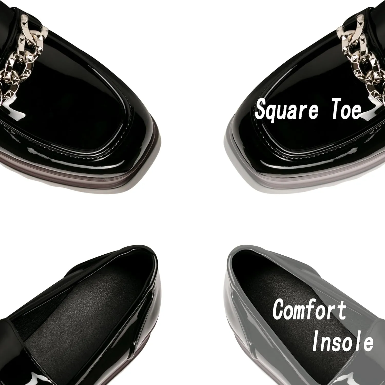 Women's Platform Oxford Shoes Classic Chunky Patent Leather PU Square Toe Wedges Casual Lace Up Sneakers
