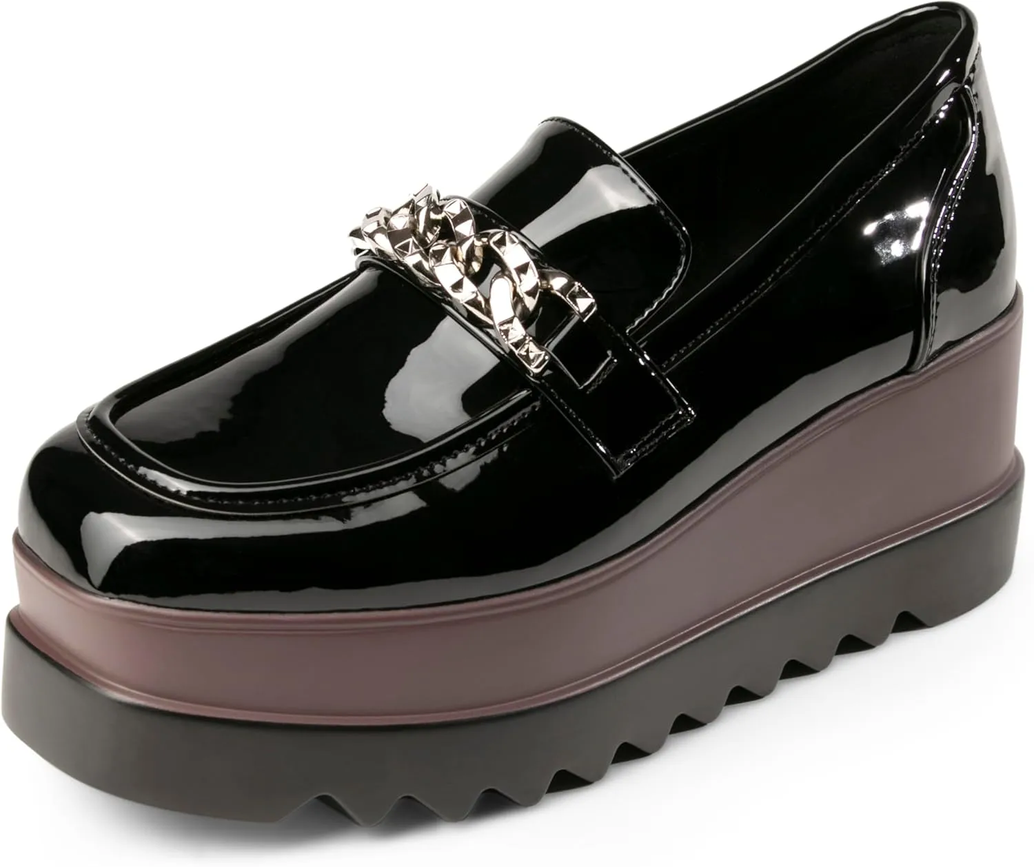 Women's Platform Oxford Shoes Classic Chunky Patent Leather PU Square Toe Wedges Casual Lace Up Sneakers