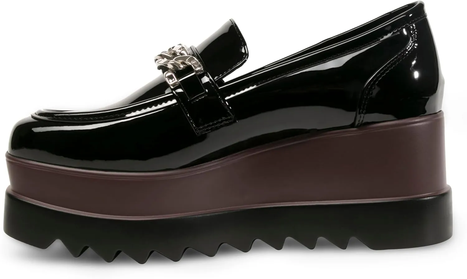 Women's Platform Oxford Shoes Classic Chunky Patent Leather PU Square Toe Wedges Casual Lace Up Sneakers
