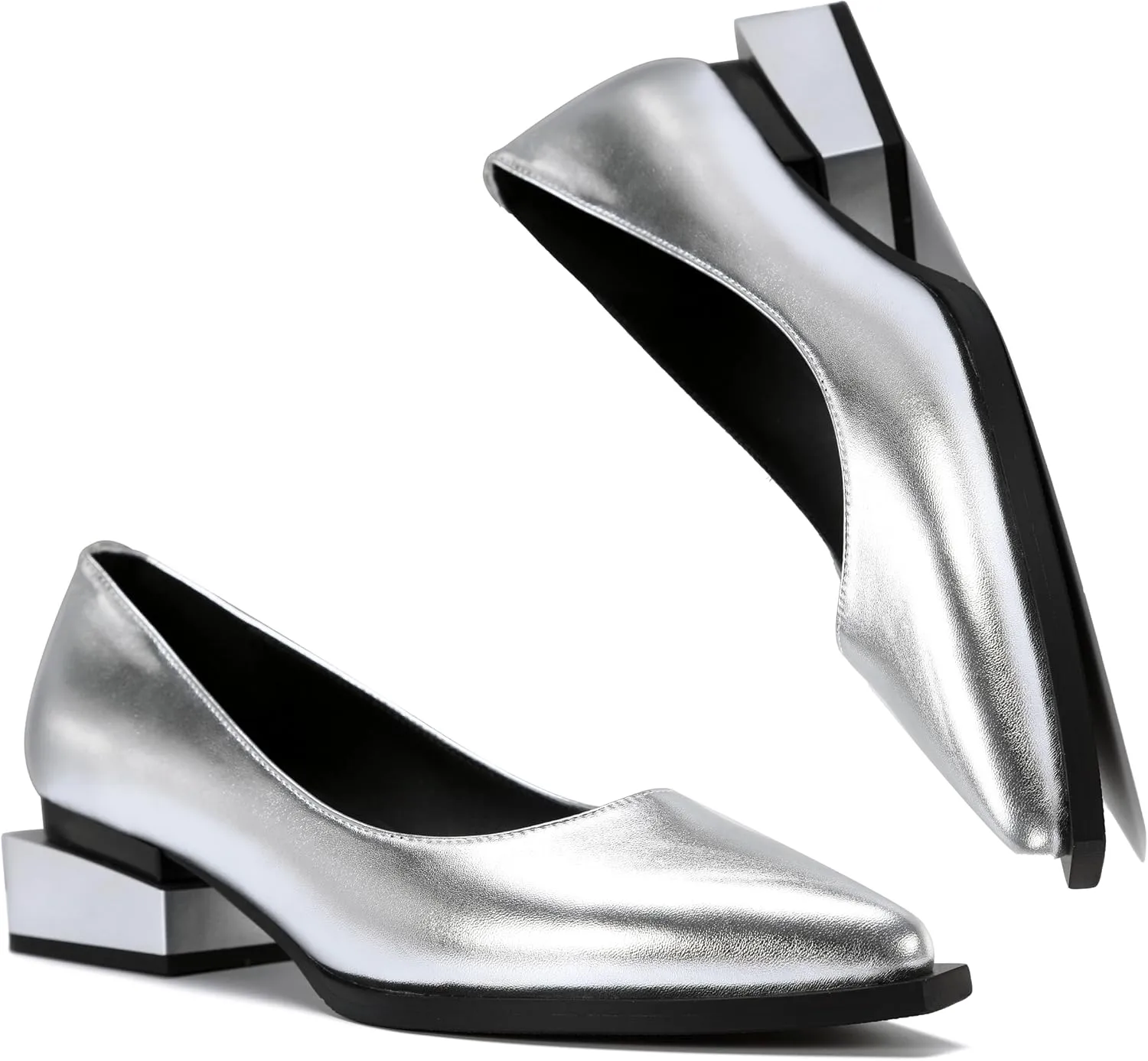 Women's Pump Shoes Overlapping Squared Chunky Red Heel Pointed Toe Pull On Patent PU Leather Daily Comfortable Women Dress Shoes