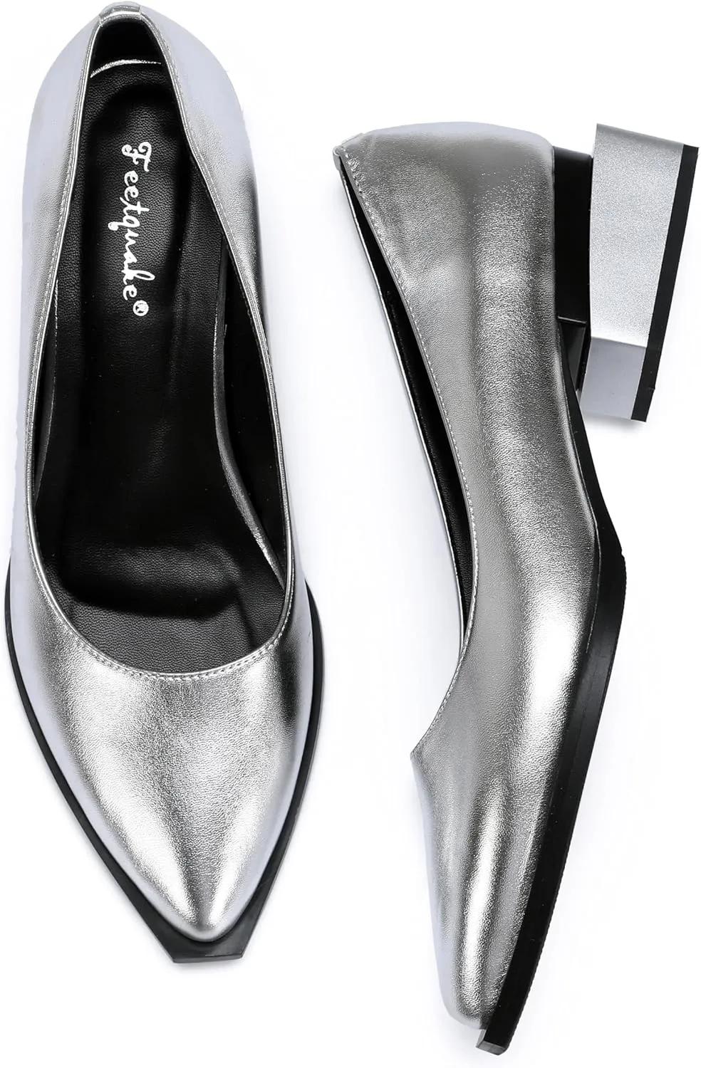Women's Pump Shoes Overlapping Squared Chunky Red Heel Pointed Toe Pull On Patent PU Leather Daily Comfortable Women Dress Shoes