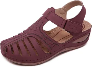 Women's Retro Gladiator Wedge Sandals - Closed Round Toe Hollow Platform Sandals with Ankle Strap Anti-Slip Sole | Comfortable Bohemian Style for Casual Outdoor Wear