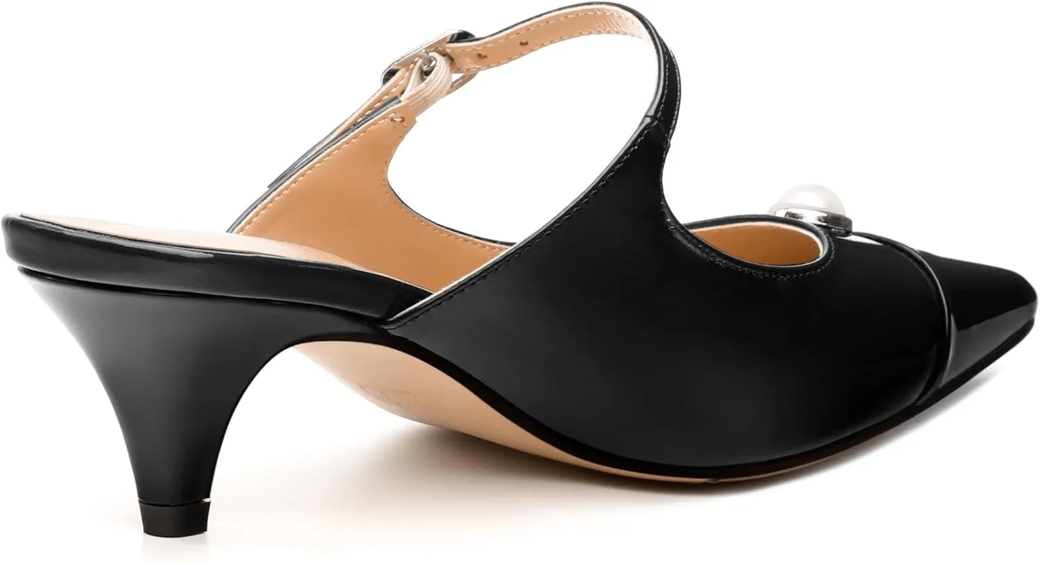 Women's Slide Sandals, Backstrap Buckle Low Kitten Heels, Two Toned Patchwork Pointed Toe, Fashion Party Daily Dress Shoes for Women