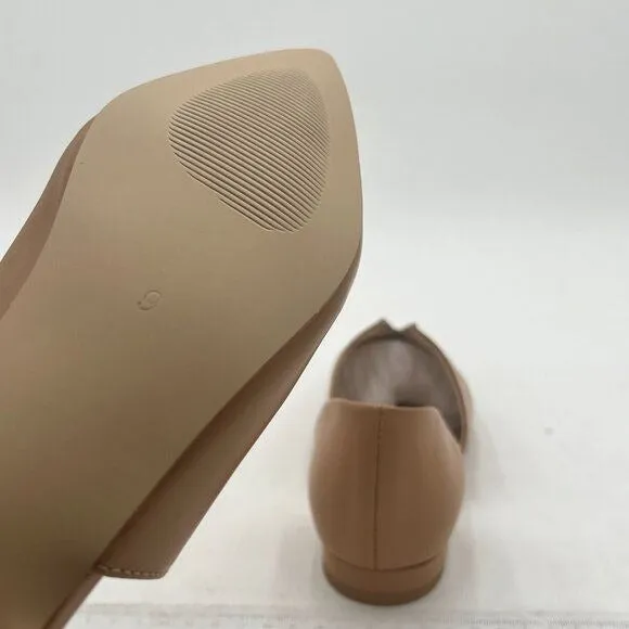 YDN Nude Pointed Toe D'Orsay V Cut Low Heels Slip On Dress Loafer