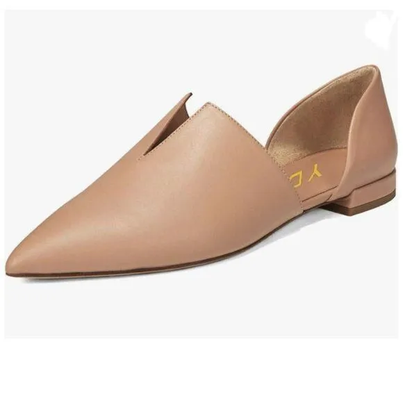 YDN Nude Pointed Toe D'Orsay V Cut Low Heels Slip On Dress Loafer