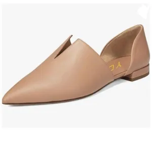 YDN Nude Pointed Toe D'Orsay V Cut Low Heels Slip On Dress Loafer