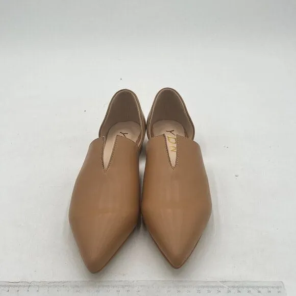 YDN Nude Pointed Toe D'Orsay V Cut Low Heels Slip On Dress Loafer