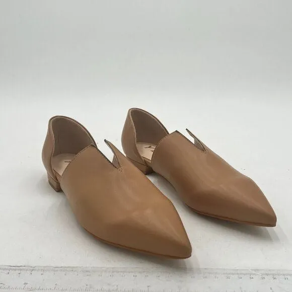 YDN Nude Pointed Toe D'Orsay V Cut Low Heels Slip On Dress Loafer