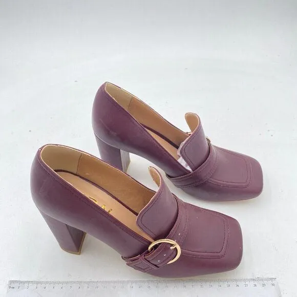 YDN Women Chunky High Heels Square Toe Loafer Shoes Slip On Suede Office Pumps