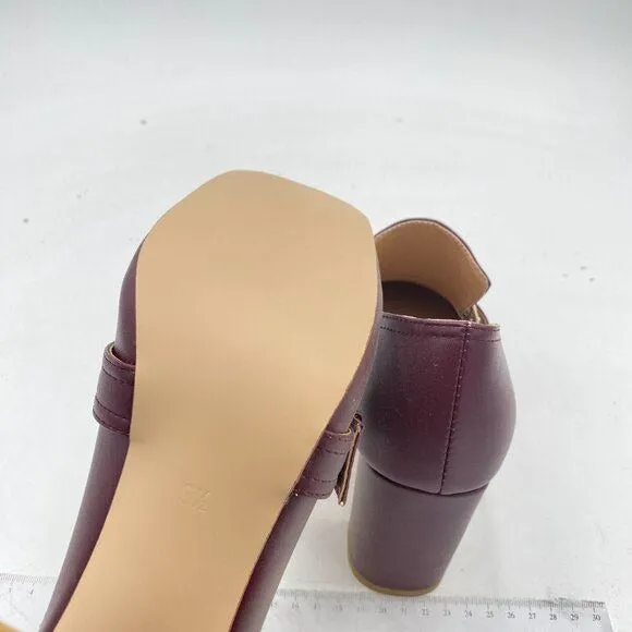 YDN Women Chunky High Heels Square Toe Loafer Shoes Slip On Suede Office Pumps