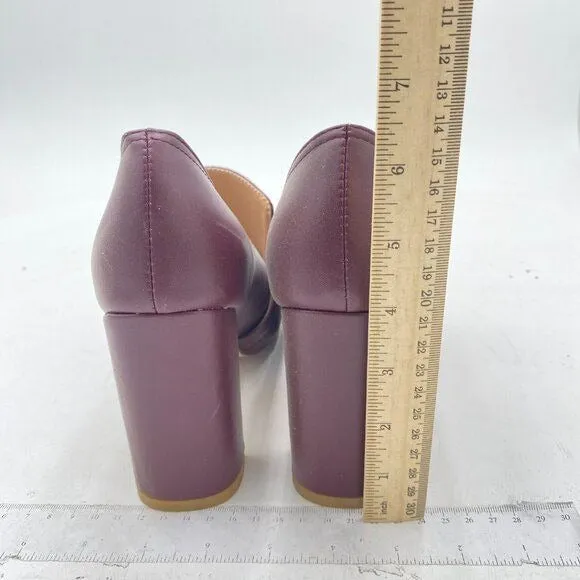 YDN Women Chunky High Heels Square Toe Loafer Shoes Slip On Suede Office Pumps