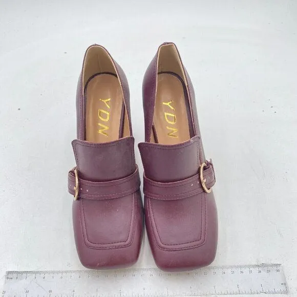 YDN Women Chunky High Heels Square Toe Loafer Shoes Slip On Suede Office Pumps